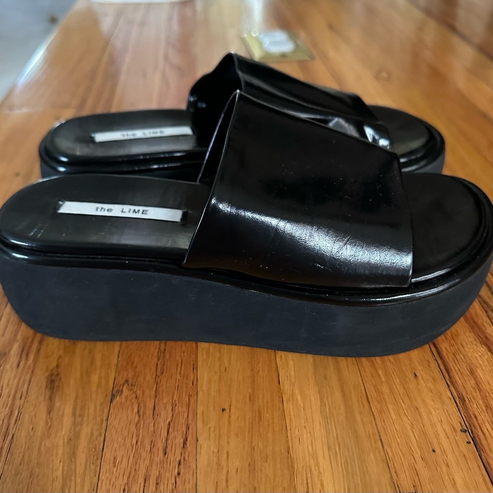 Black Patent Faux Leather Platform Sandals